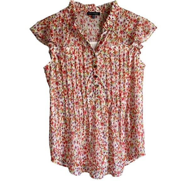Ava & Grace Tops - Ava & Grace Short Sleeve Lined Floral Print Top Women's Petite Medium